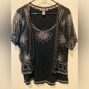 Lauren Michelle Black Top with Silver Embellishments